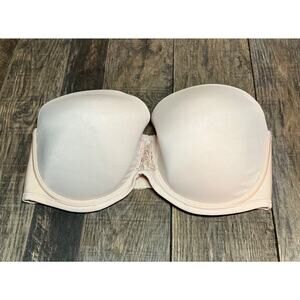 NEW Vanity Fair Wire Strapless Bra 38D Flower Appliqué In the Middle Color Nude